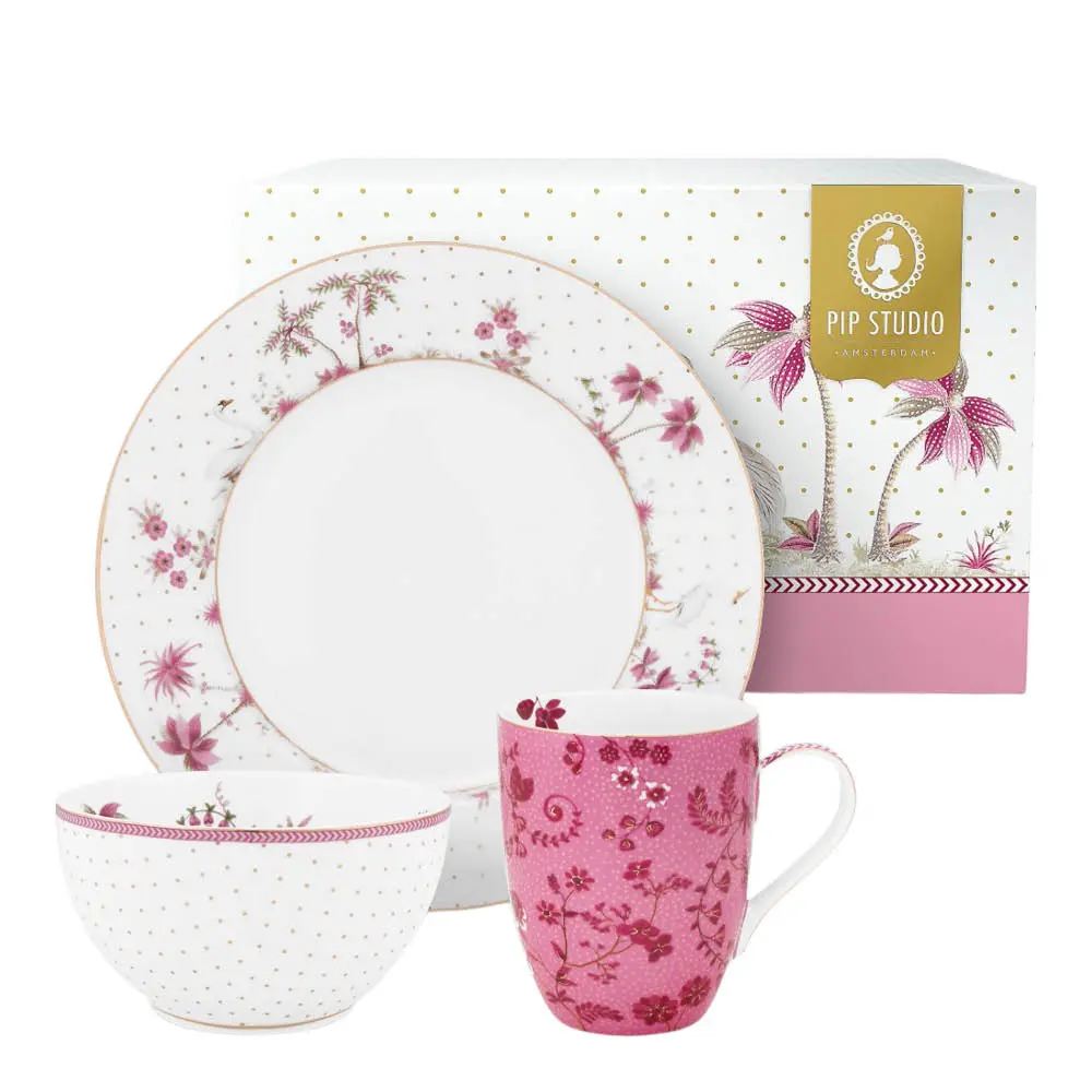 Jolie frokostsett 3 deler rosa