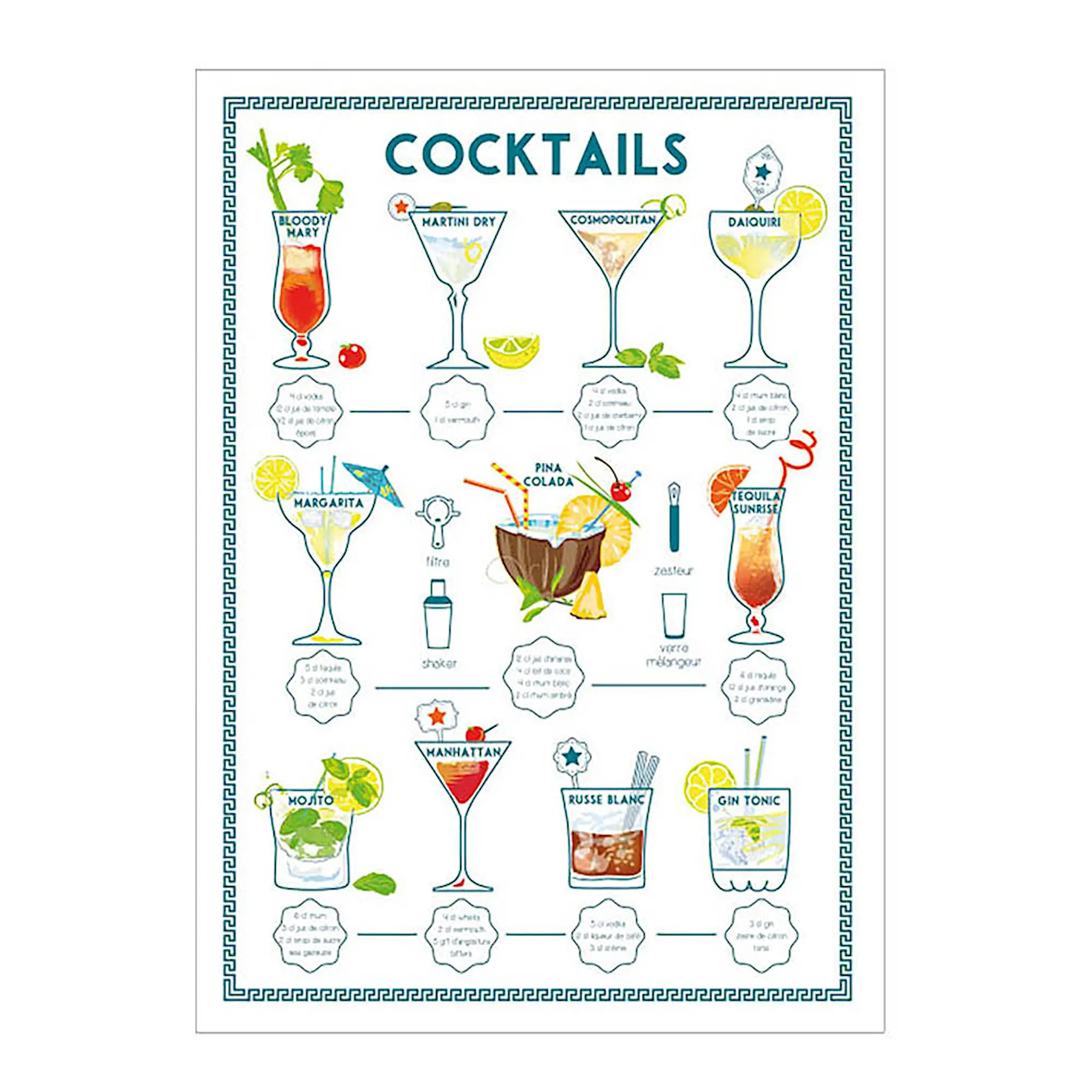Maison Vivaraise Kökshandduk 50x72 cm Cocktails