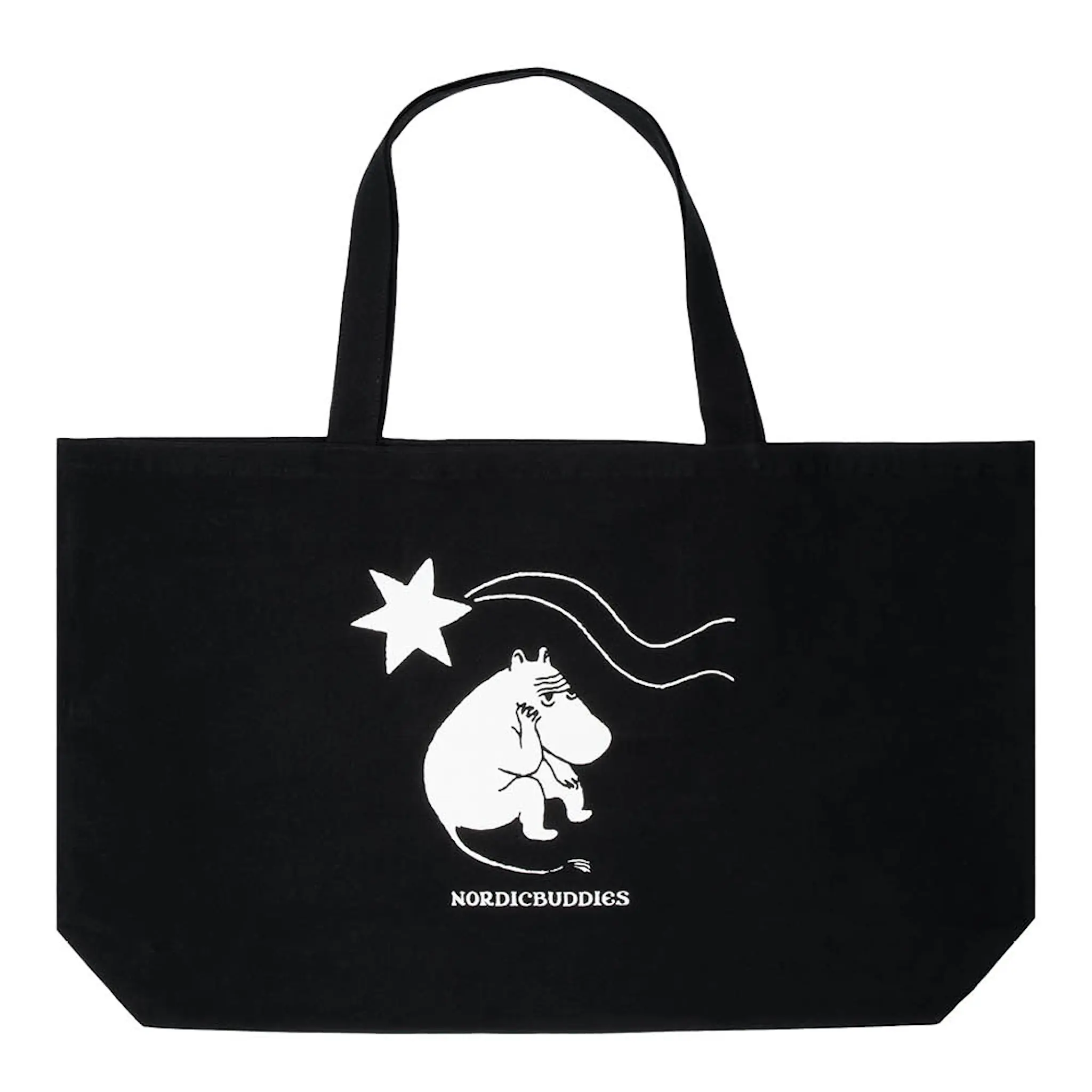 Nordicbuddies Mumin Novels tygväska XL 65x41 cm svart