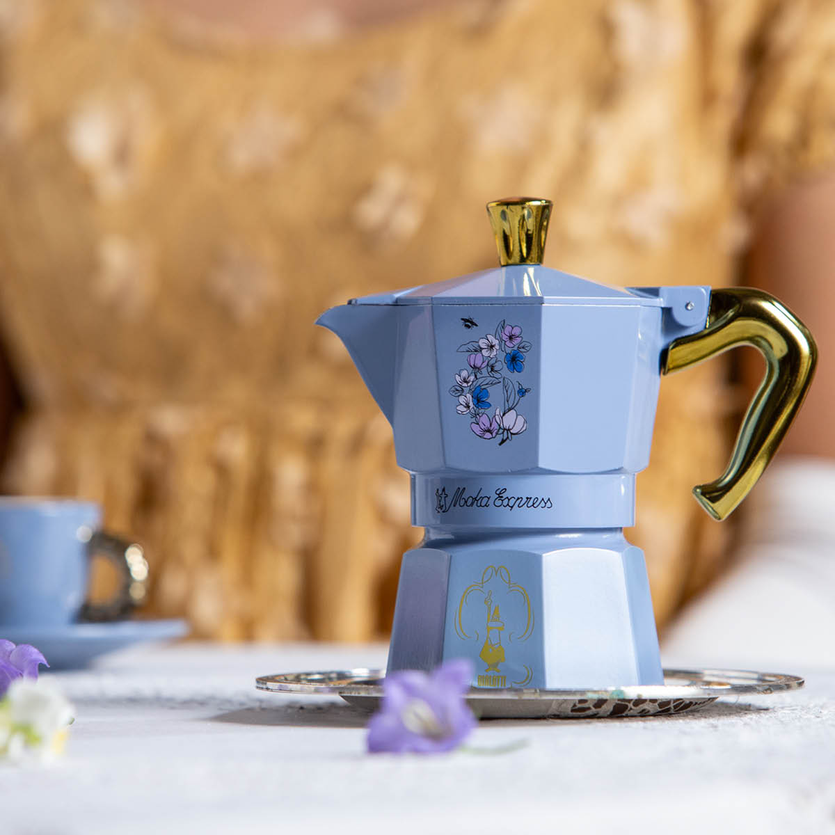 Bialetti Bridgerton Moka Express mokabryggare 3 koppar 13 cl blå/guld