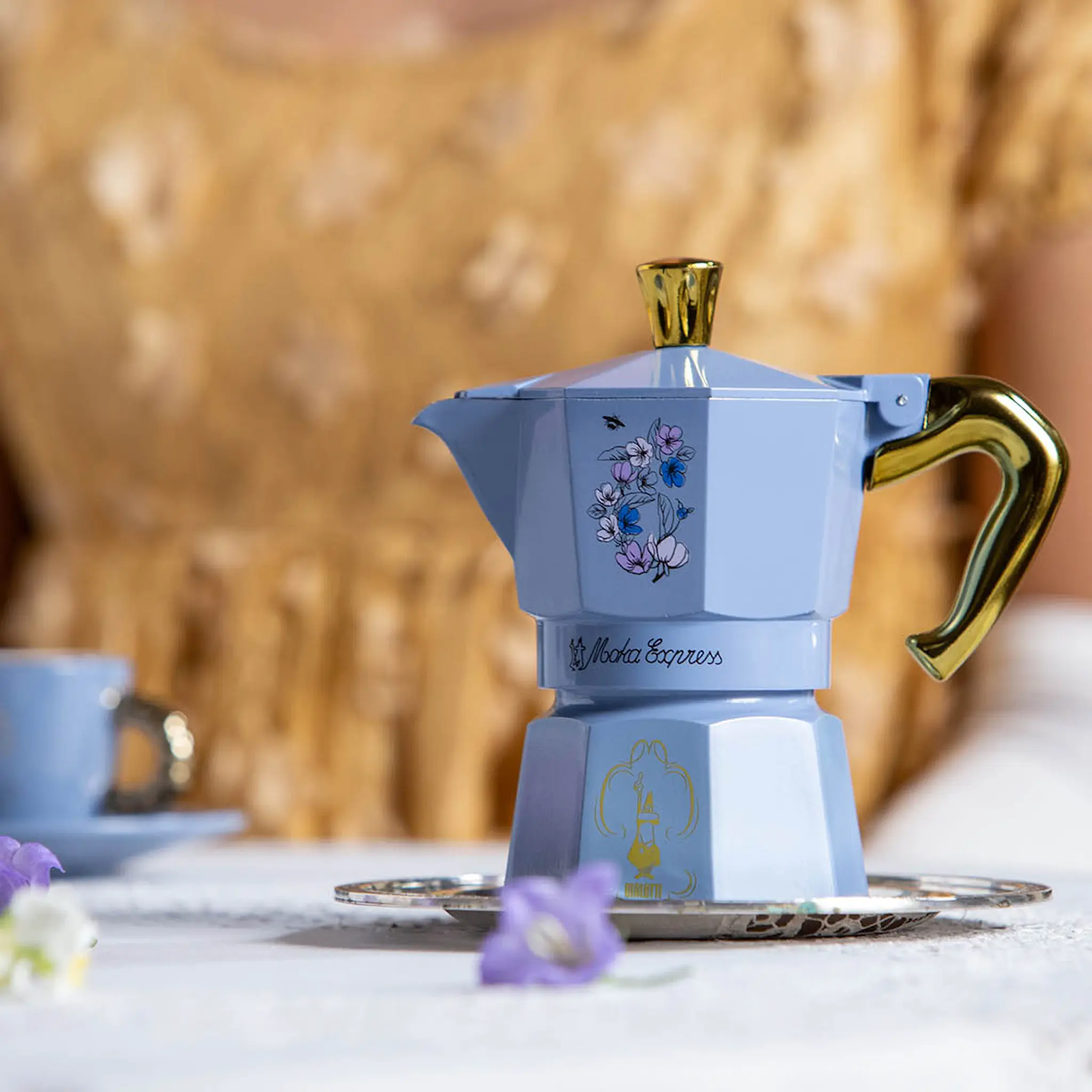 Bialetti Bridgerton Moka Express mokkakanne 3 kopper 13 cl blå/gull