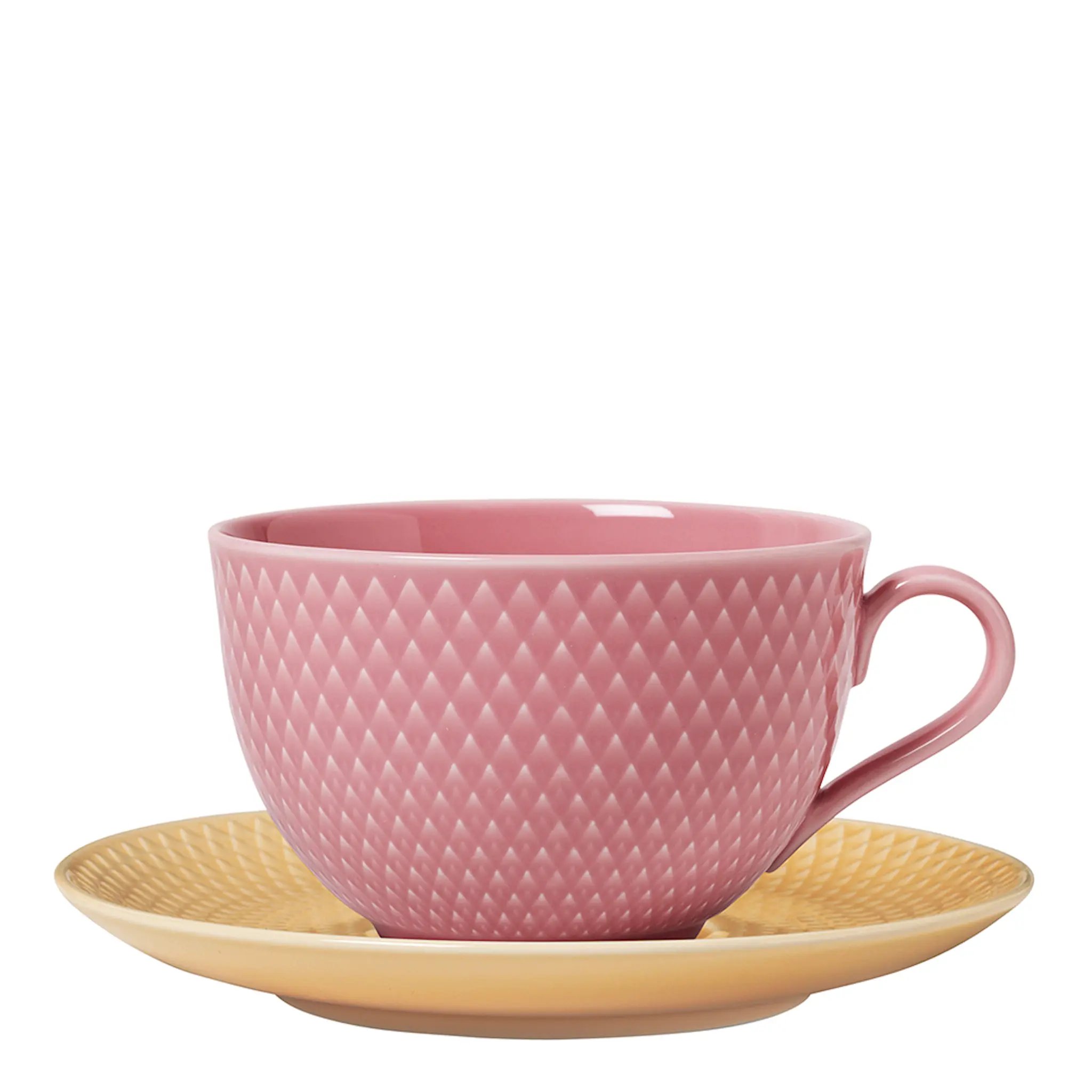 Lyngby Porcelæn Rhombe Color Tekopp m Fat 39 cl Rosa/Sand