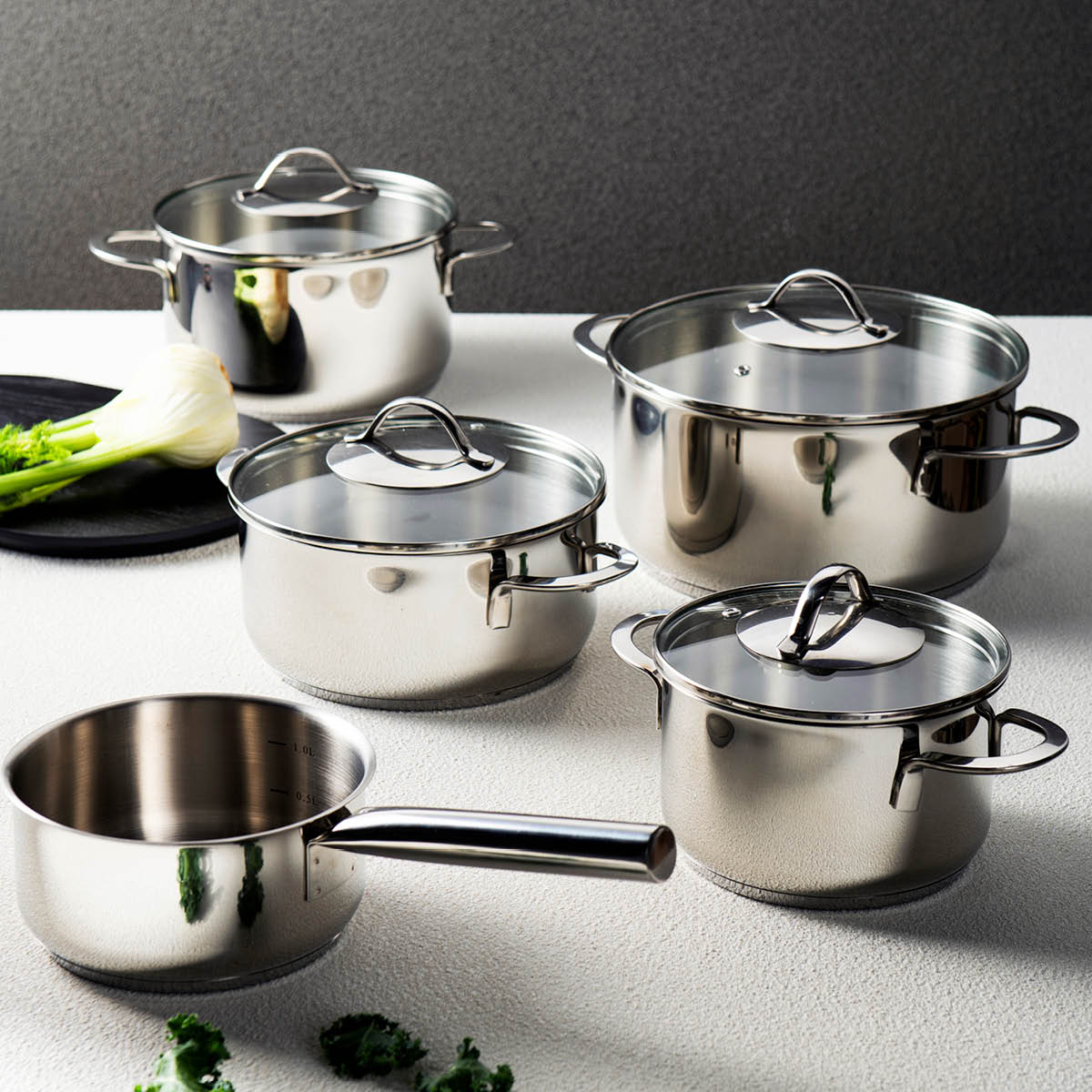 Modern House Kitchen Essentials grytset 3 delar 1,8/2,8/3,5 L med lock blank