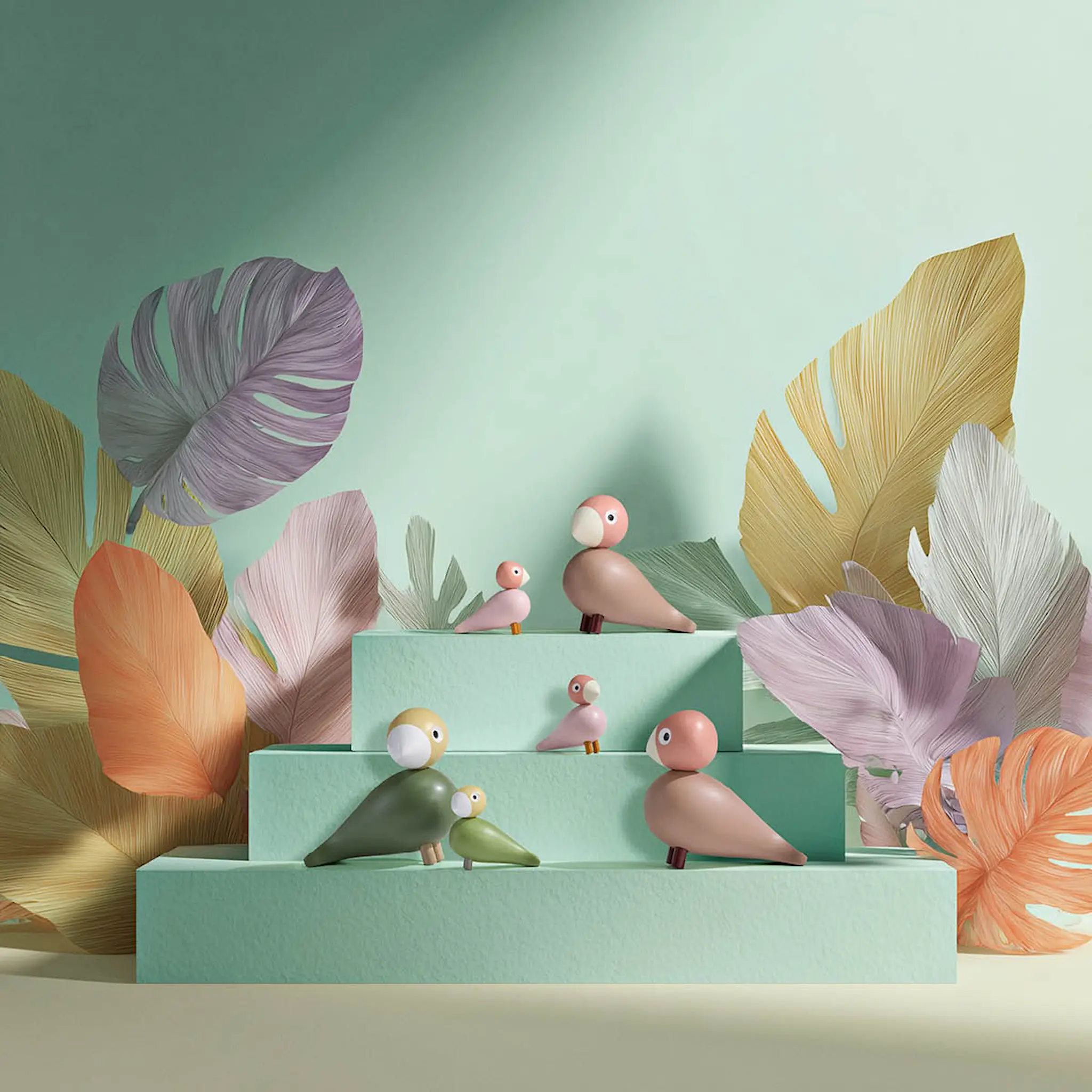 Kay Bojesen Denmark Fågelpar Liv & Lykke 11 cm ljus rosa