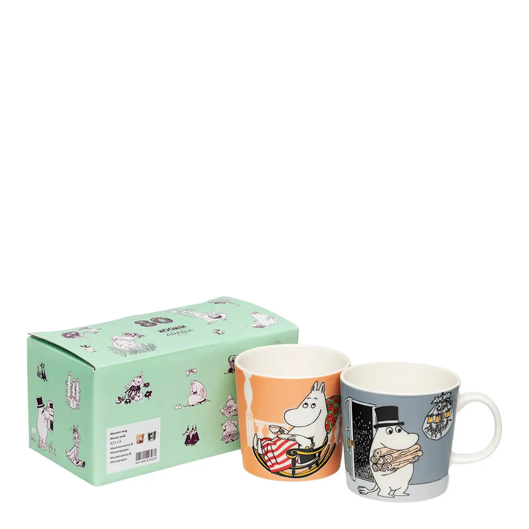 Moomin Arabia Mummikopp 30 cl Mummipappa og Mummimamma 2 stk 80 år