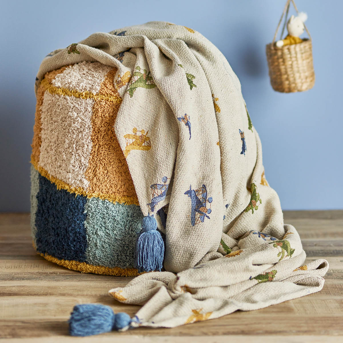 Bloomingville MINI Pledd Plane 160x130 cm natur