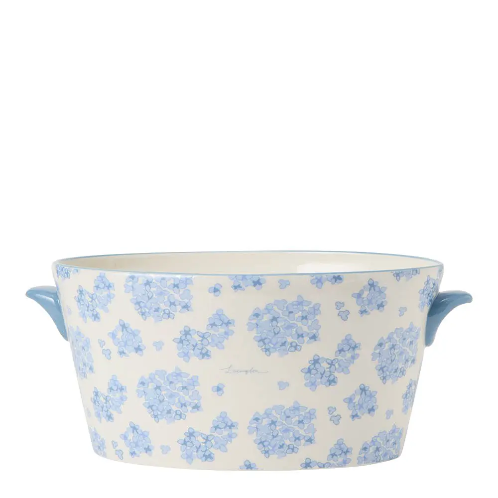 Blomsterpotte 15x30 cm blå/hvit blomstermønster