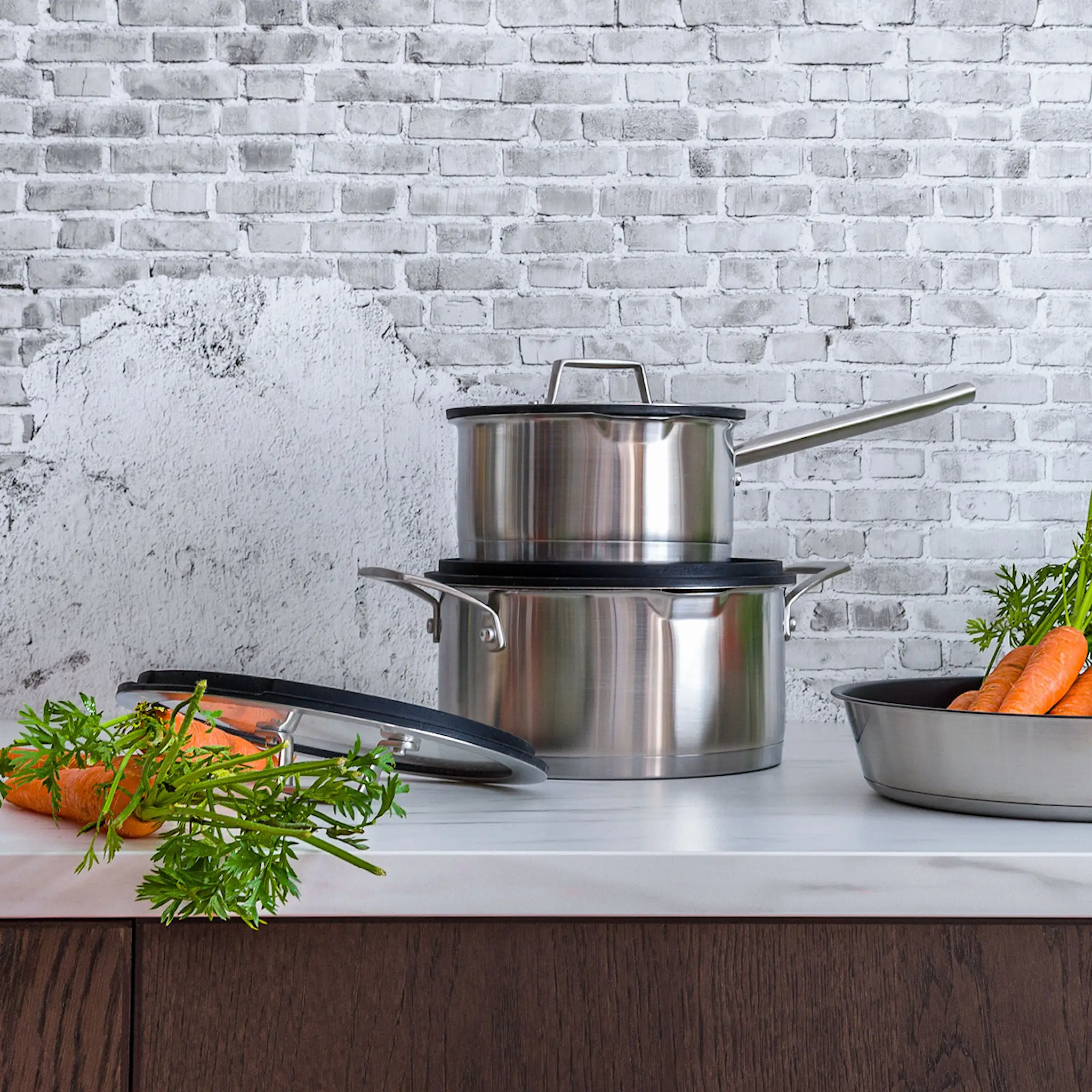 Modern House Geo grytset 3 grytor med lock 1,5L/3L/4L borstat stål