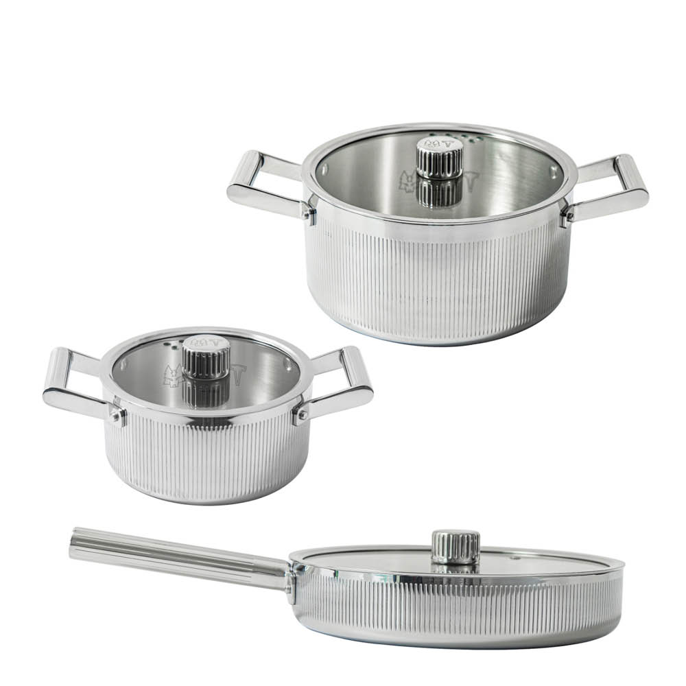 Vargen & Thor Glima grytset 3 delar blankt stål