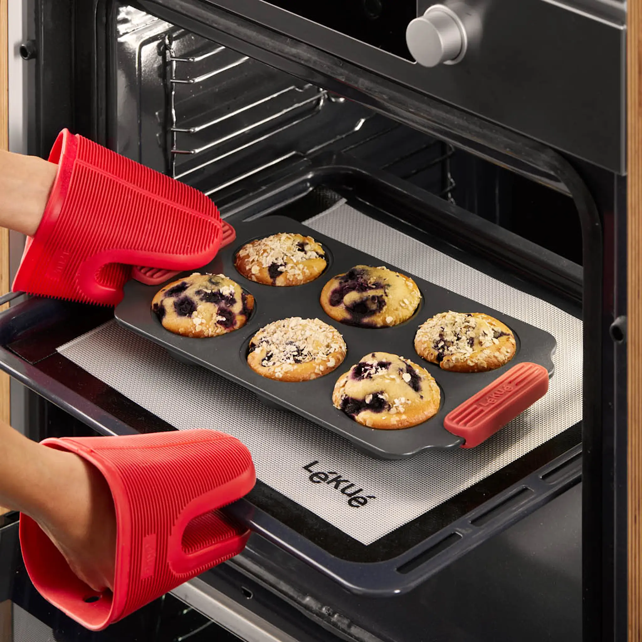 Lékué Bakform för muffins 6 hål 36x18 cm keramisk non-stick