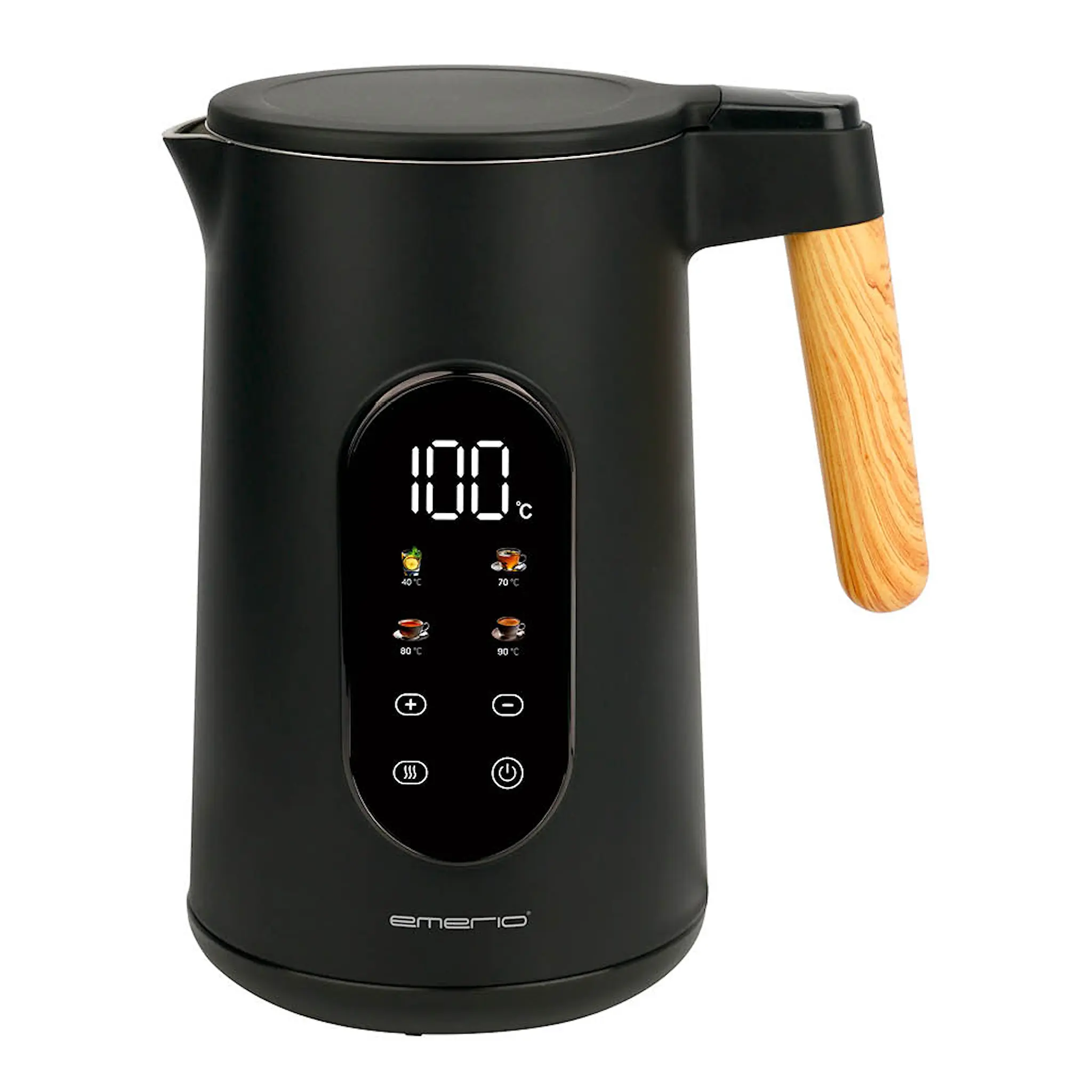 EMERIO Vattenkokare digital 1,7 L svart/trä