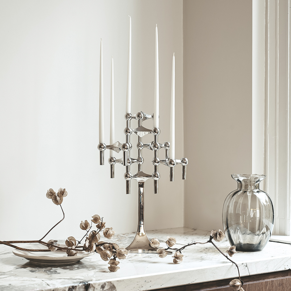 Stoff Nagel Lysestake 3 stk 11,2x6,5 cm krom