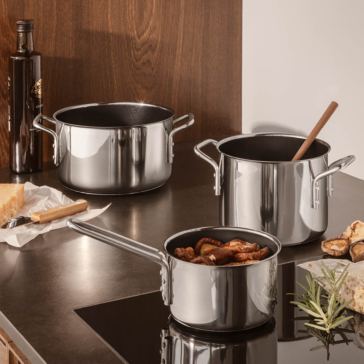 Eva Trio Stainless Steel grytset 3 delar keramisk Slip-Let® beläggning