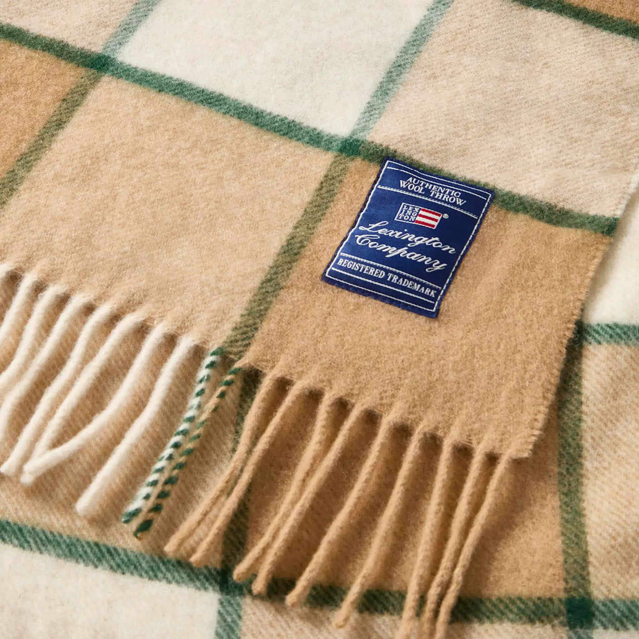 Lexington Ullpläd 130x170 cm rutig beige/ljusbeige/grön