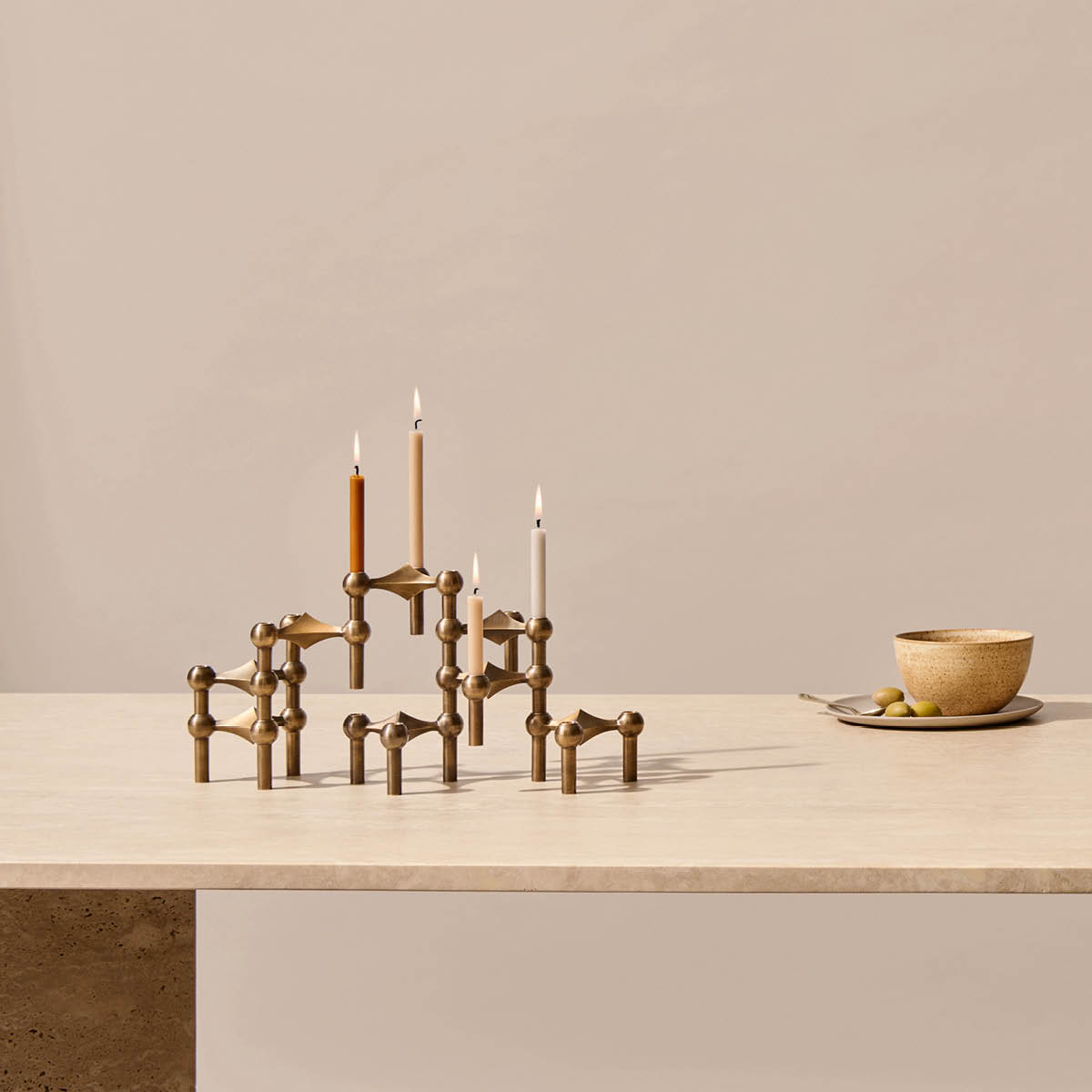 Stoff Nagel Lysestake 3 stk bronset messing