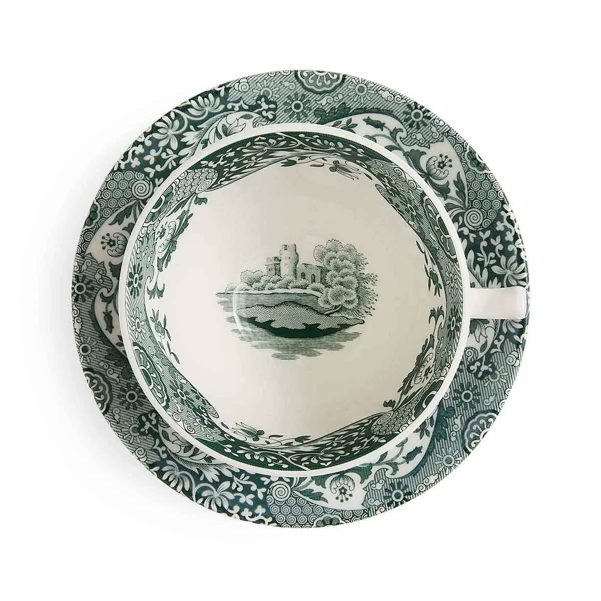 Spode Heritage Green Italian tekopp med fat 20 cl grön/vit