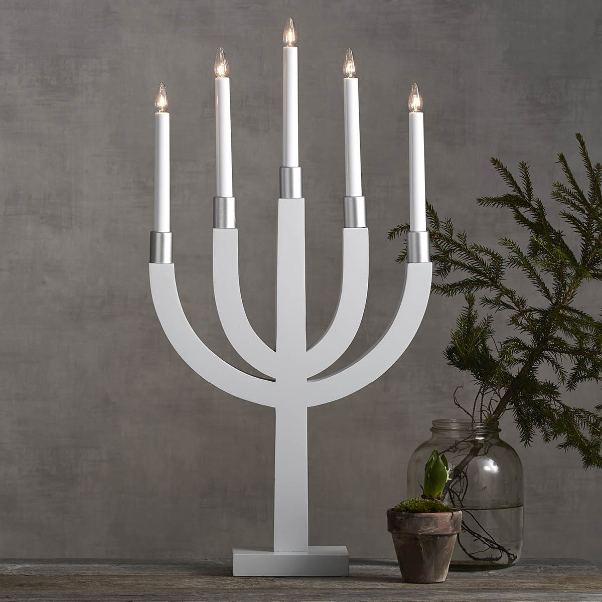 Star Trading Elias adventsljusstake 67x35 cm vit/silver