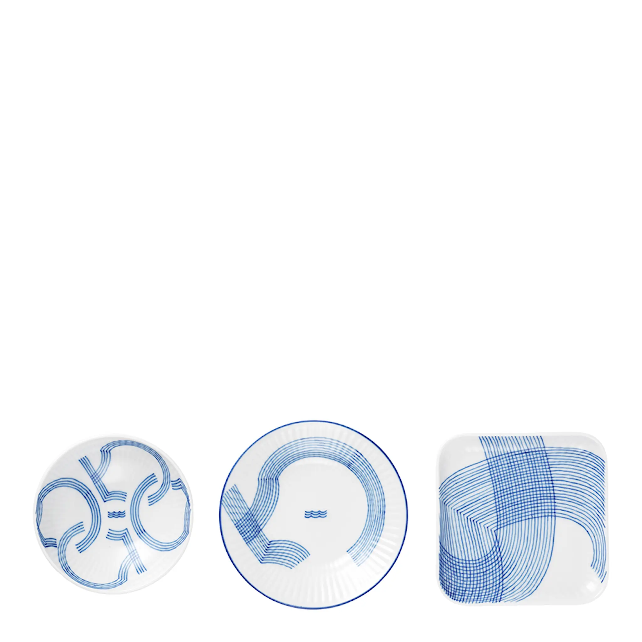 Royal Copenhagen Motif små fat 3 delar blå/vit