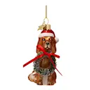 Golden Hour ornament julhund med krans 9 cm guld/brun