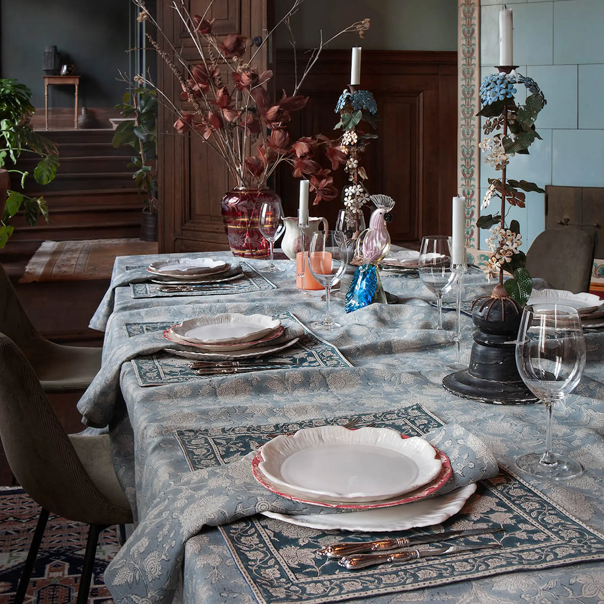 Chamois Indian Rose linneduk 170x270 cm dusty blue