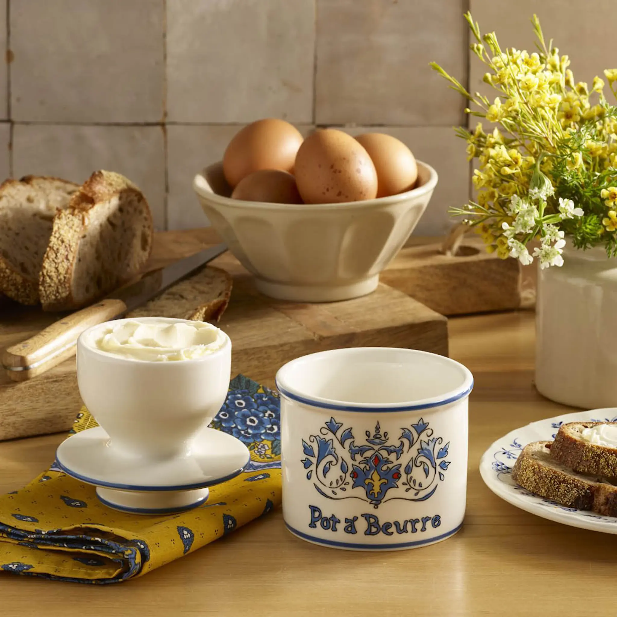 Butter Bell Crock Art Nouveau smørklokke blå