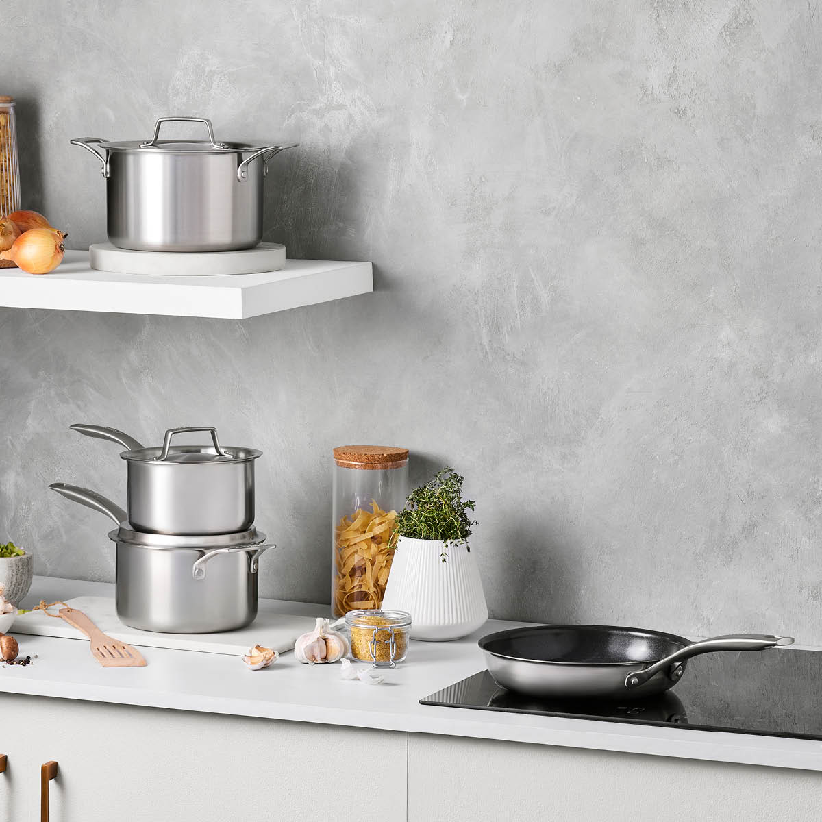 Le Creuset Essential 3-ply grytesett 4 deler inkl stekepanne stål/keramisk