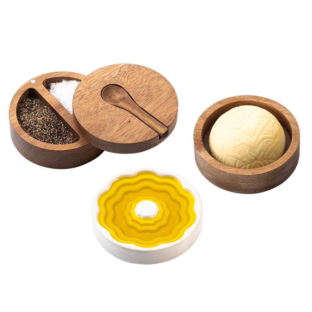 Style De Vie Tarjoilusetti öljylle/voille/mausteille 3 osaa Valkoinen/Akaasia