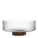 Räfflad serveringsskål med fot 26 cm 3 L klar/trä