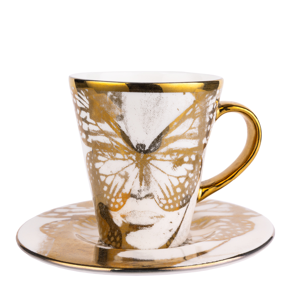 Carolina Gynning - Espressomuki ja aluslautanen Golden Butterfly 9 cl Kulta