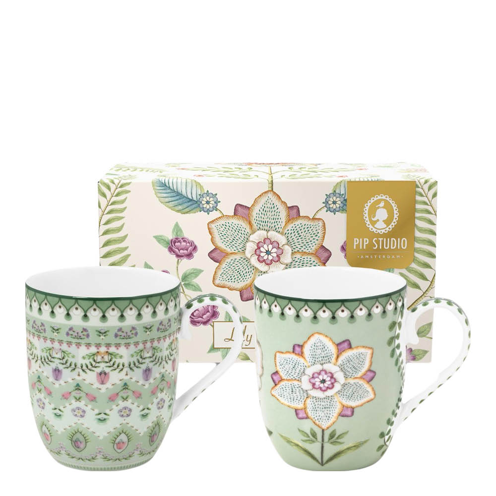 Pip Studio Lilly & Lotus liten mugg 20 cl 2-pack ljusgrön