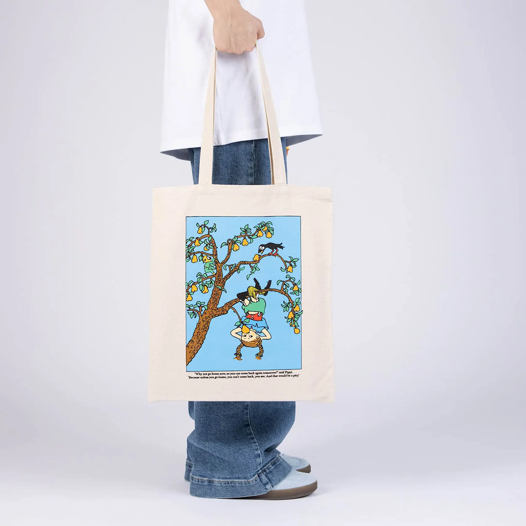 Nordicbuddies Pippi handlenett 38,5x42 cm Pippi opp-ned beige