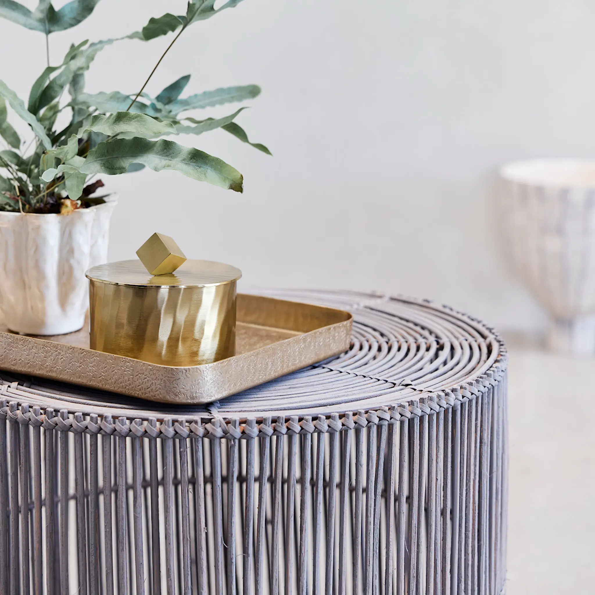 Lene Bjerre Harper Sivupöytä 65x65x45 cm 2 osaa Rottinki/Harmaa