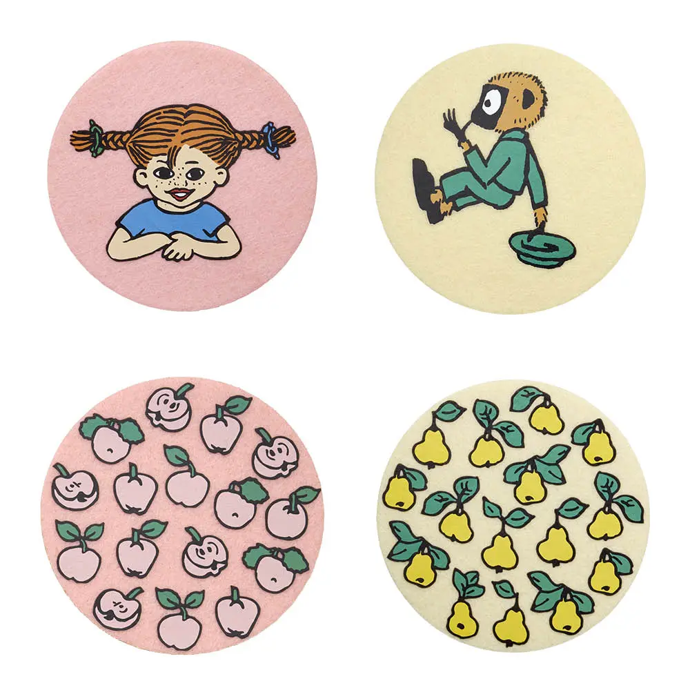 Pippi glassunderlag Frukter 4 stk rosa/gul