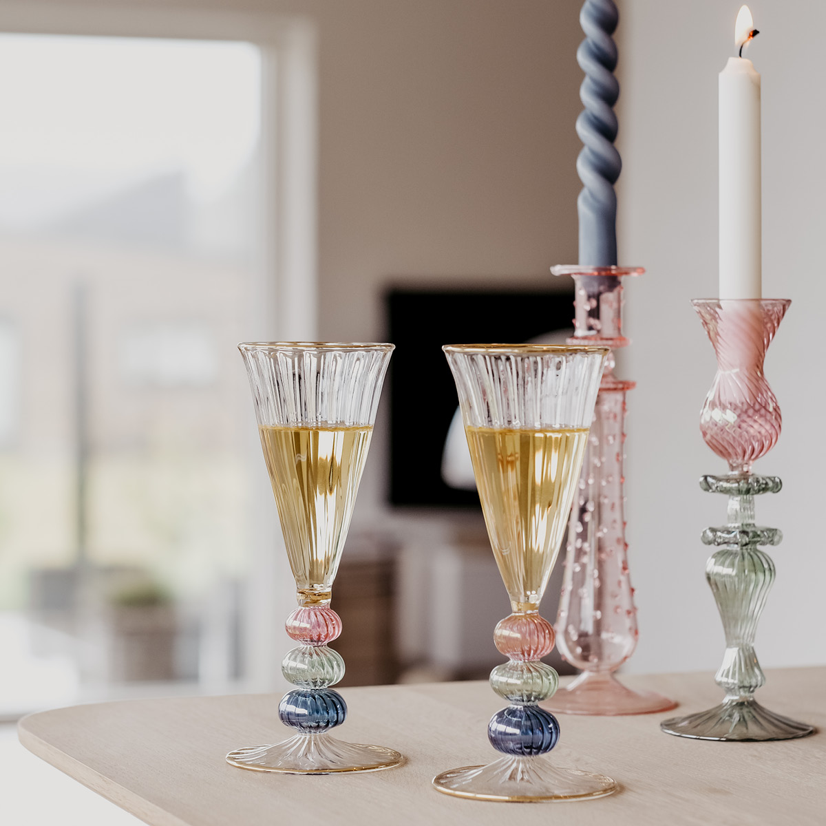 Moonlight Copenhagen Mary ljusstake 25 cm rosa/grön