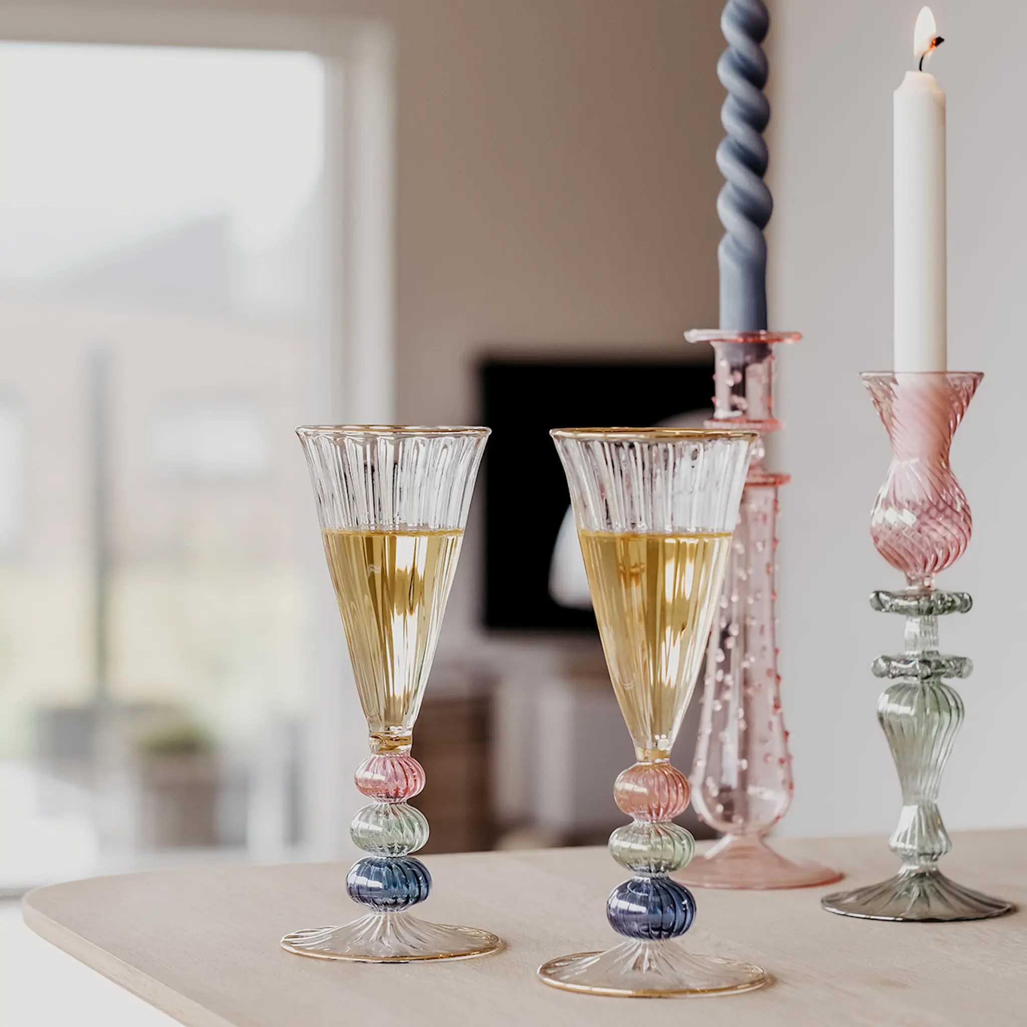 Moonlight Copenhagen Mary ljusstake 25 cm rosa/grön