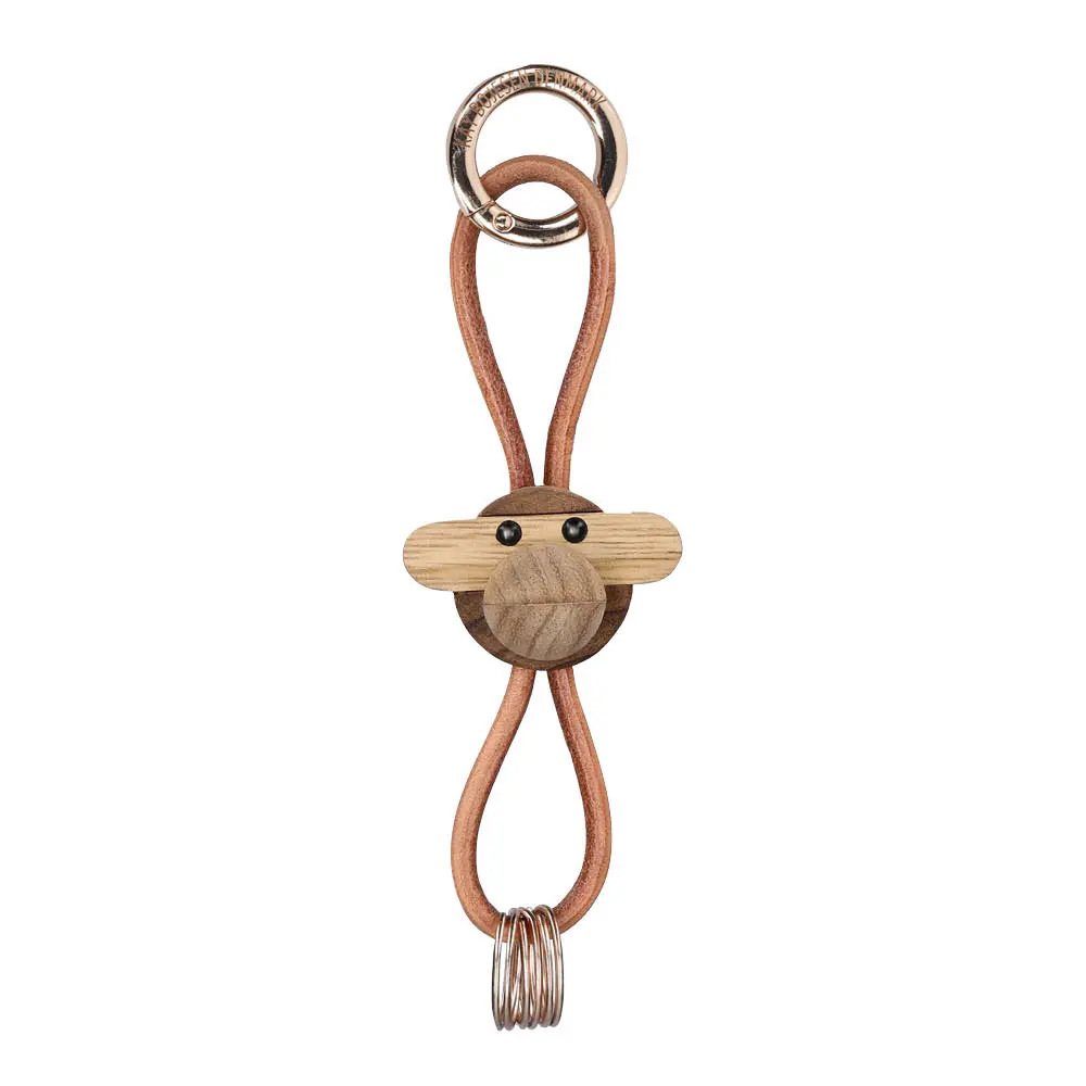 Ape nøkkelring 3 cm gull/natur/teak/limba