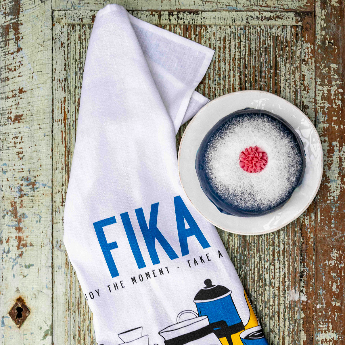 Citronelles Fika Keittiöpyyhe 50x70 cm Sininen/Keltainen