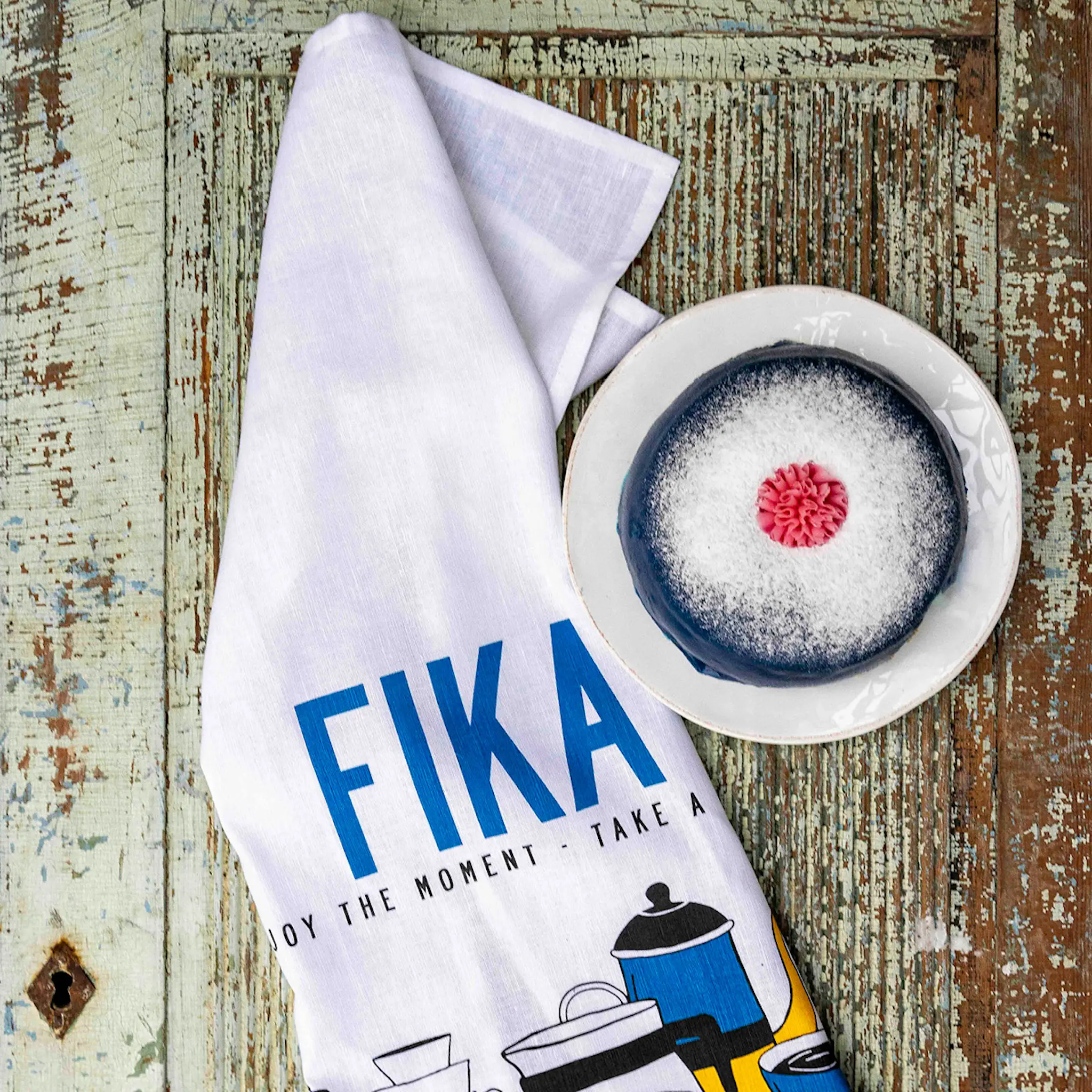 Citronelles Fika Keittiöpyyhe 50x70 cm Sininen/Keltainen