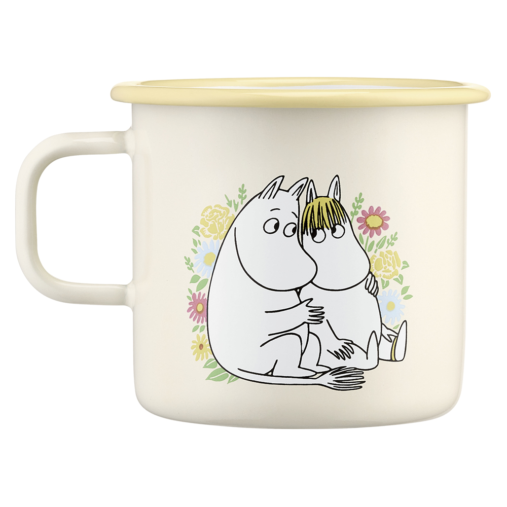 Muurla Mumin emaljmugg 55 cl blommor vit