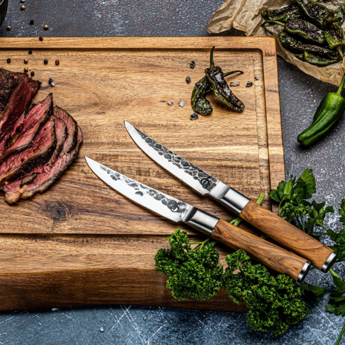 Forged Biffkniver 4 stk olive