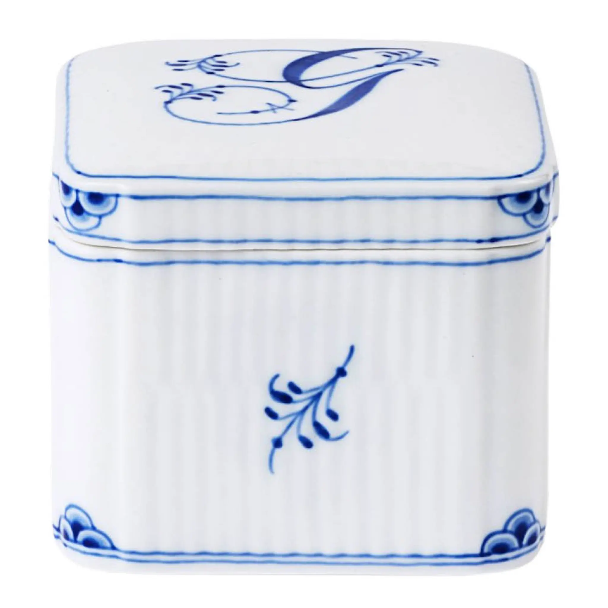 Royal Copenhagen Alphabet Collection firkantet bonbonniere G 13 cl blå/hvit