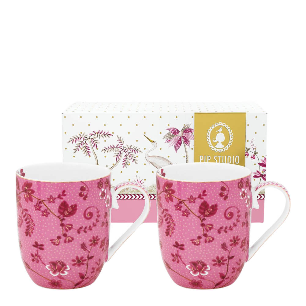 Pip Studio Jolie Flowers liten mugg 20 cl 2-pack rosa