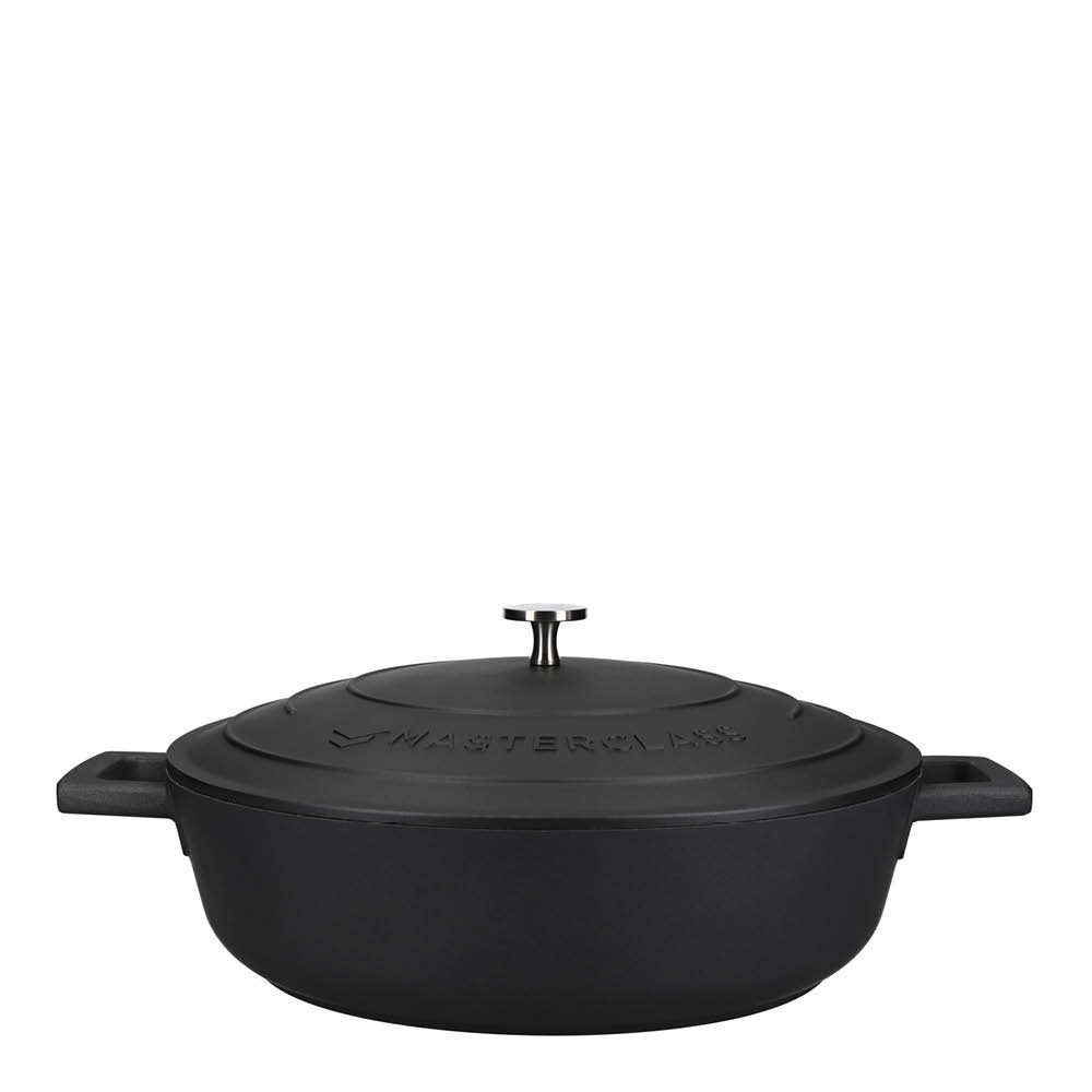 MasterClass Cast Aluminium låg gryta med självösande lock 4 L svart
