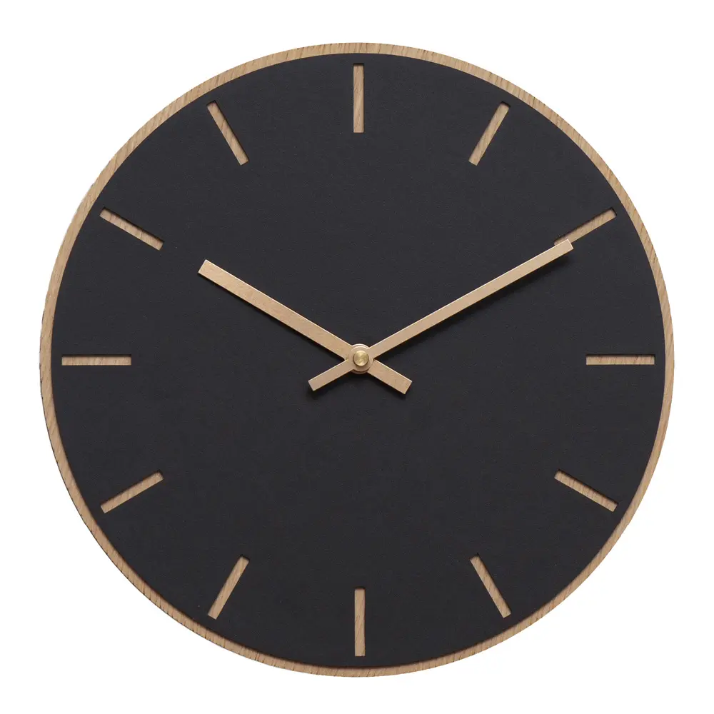 Nero veggklokke 28 cm svart linoleum m/kopper viser