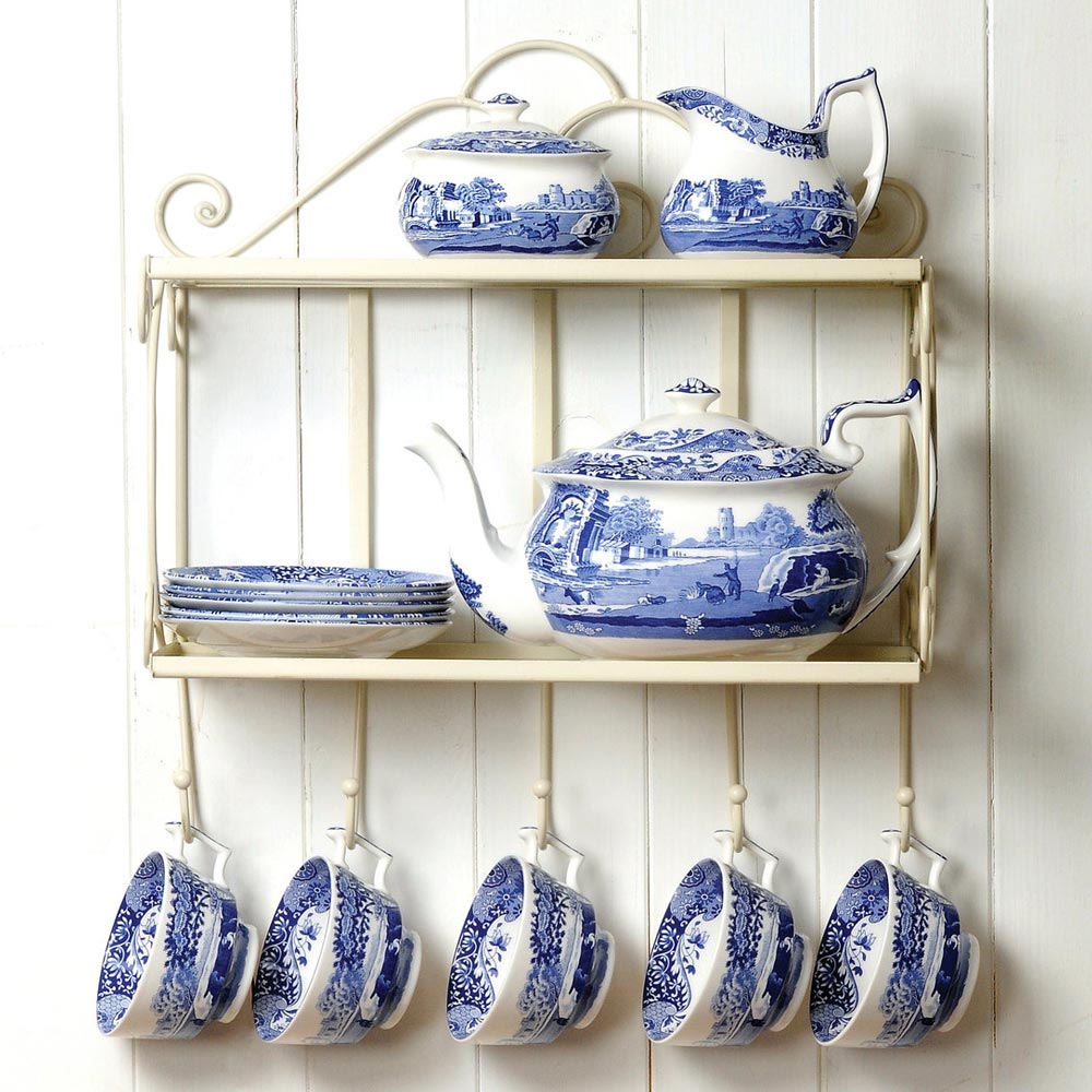 Spode Blue Italian kaffekopp med fat 28 cl blå/hvit