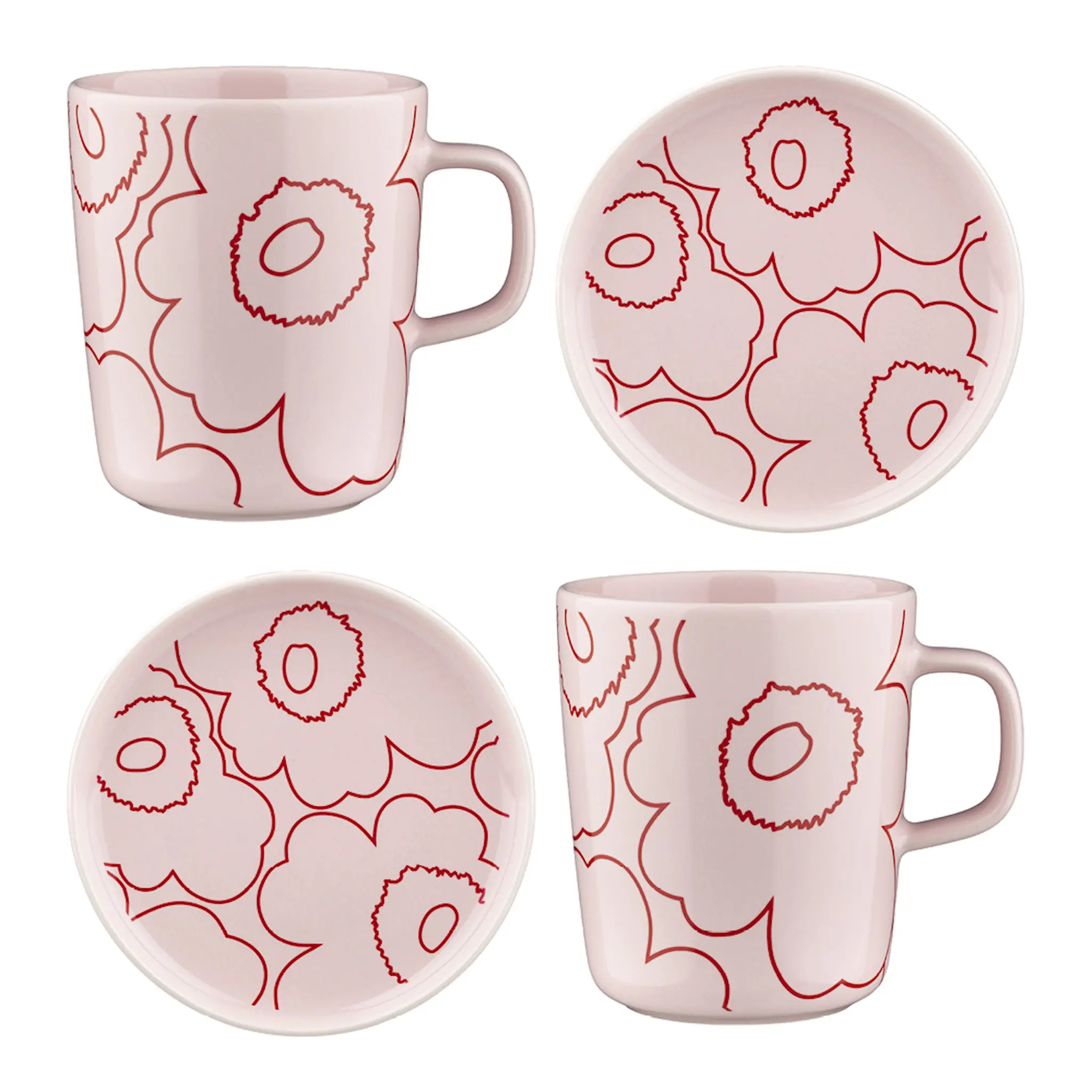Marimekko Piirto Unikko servisset 4 delar 25 cl rosa/röd