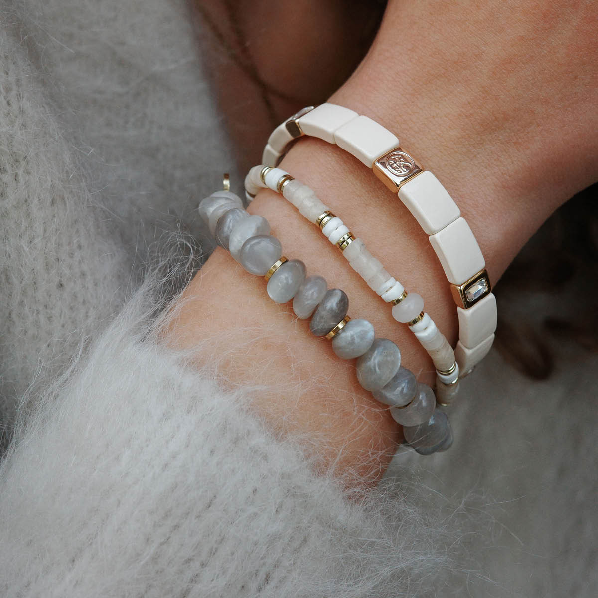 A&C Oslo AS Enamel Tiles Crystal Line armband emalj cream/guld/kristall