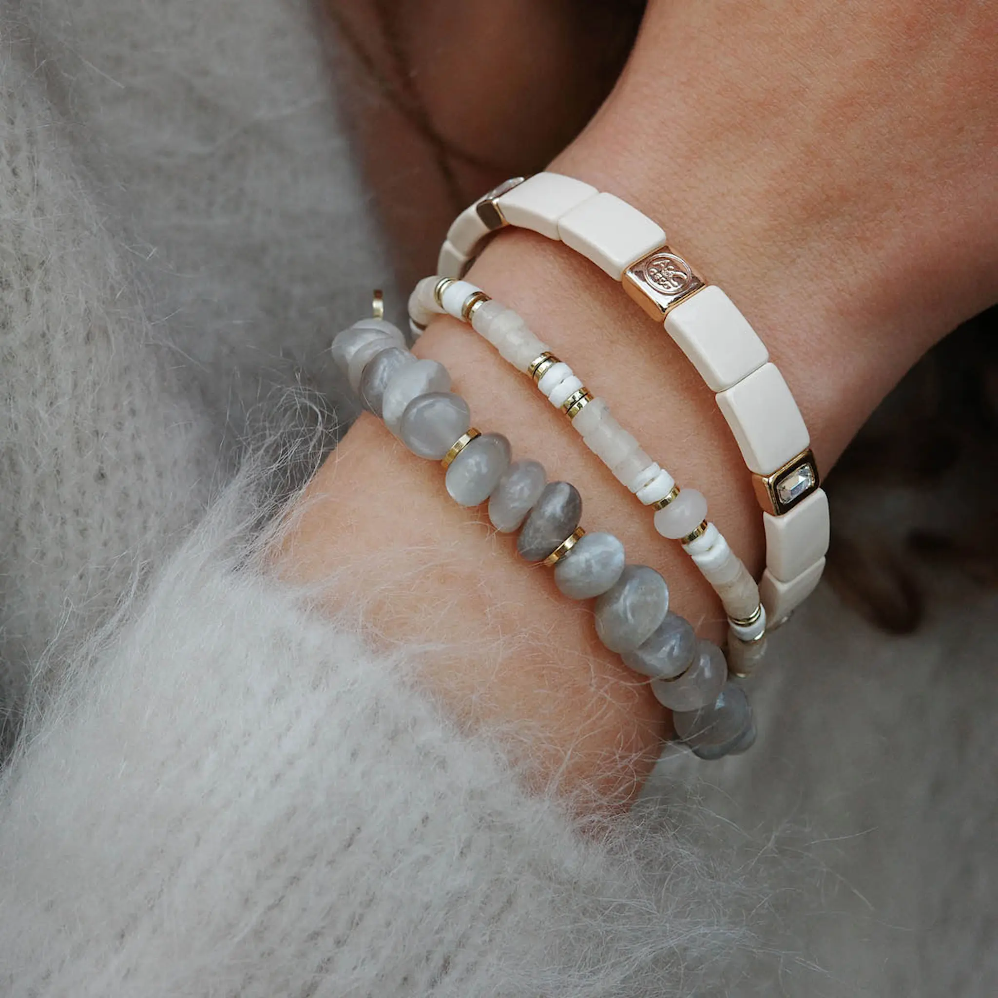 A&C Oslo AS Enamel Tiles Crystal Line armband emalj cream/guld/kristall