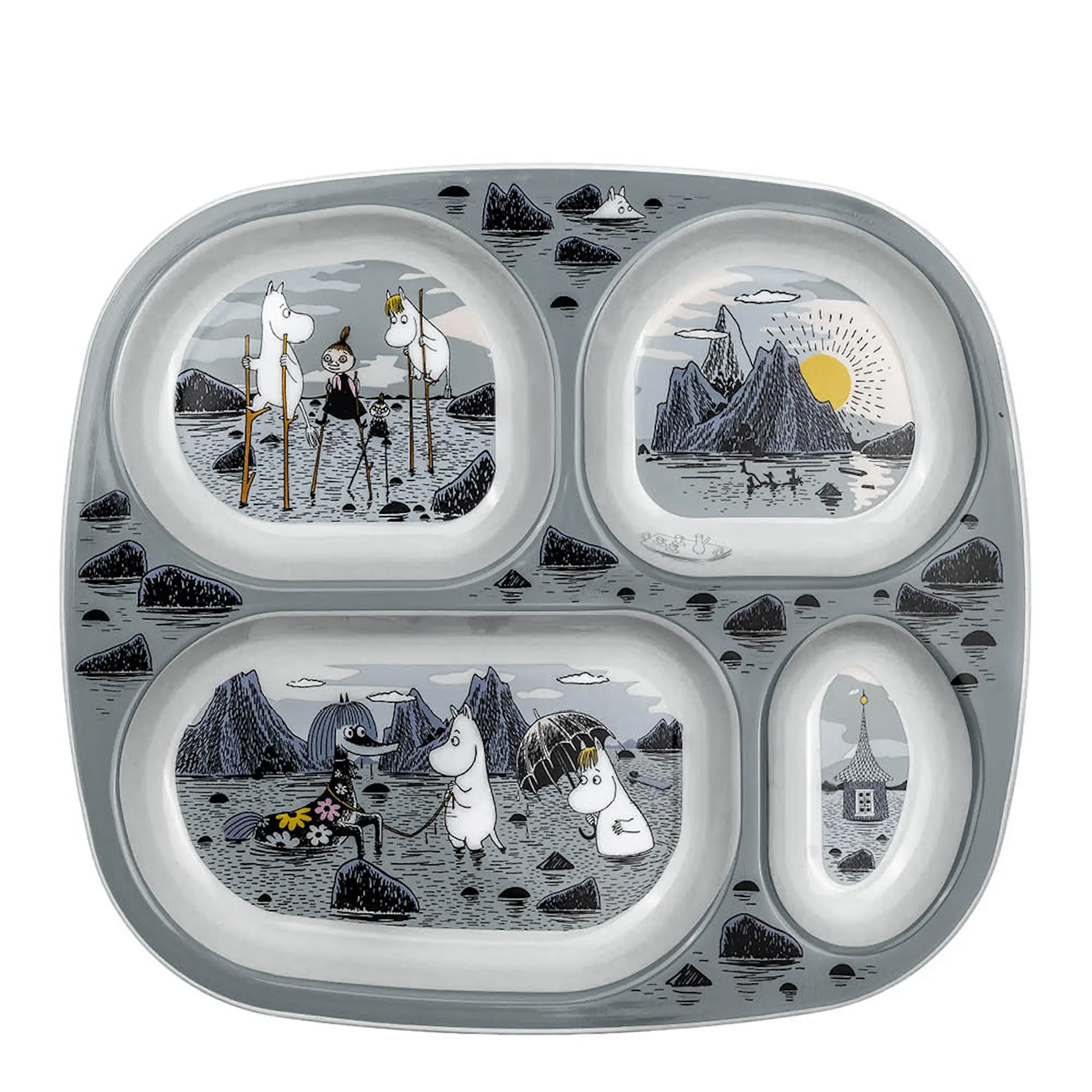 Rätt Start Mumin tallrik med 4 fack Kobbar och skär