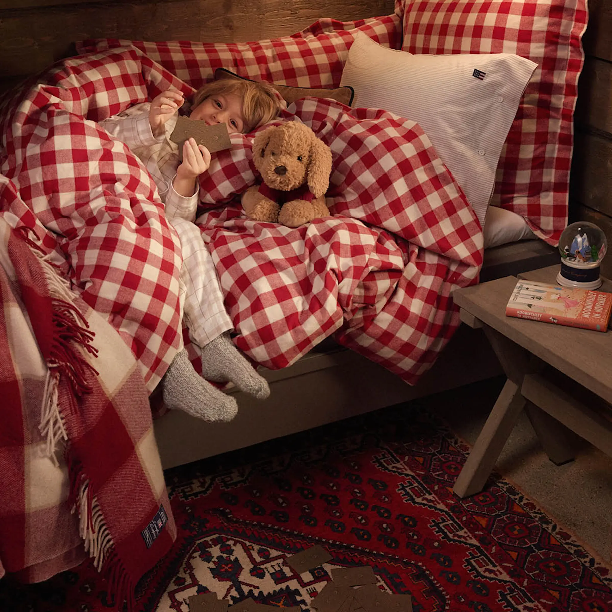 Lexington Ullpläd 130x170 cm rutig röd/ljusbeige/beige